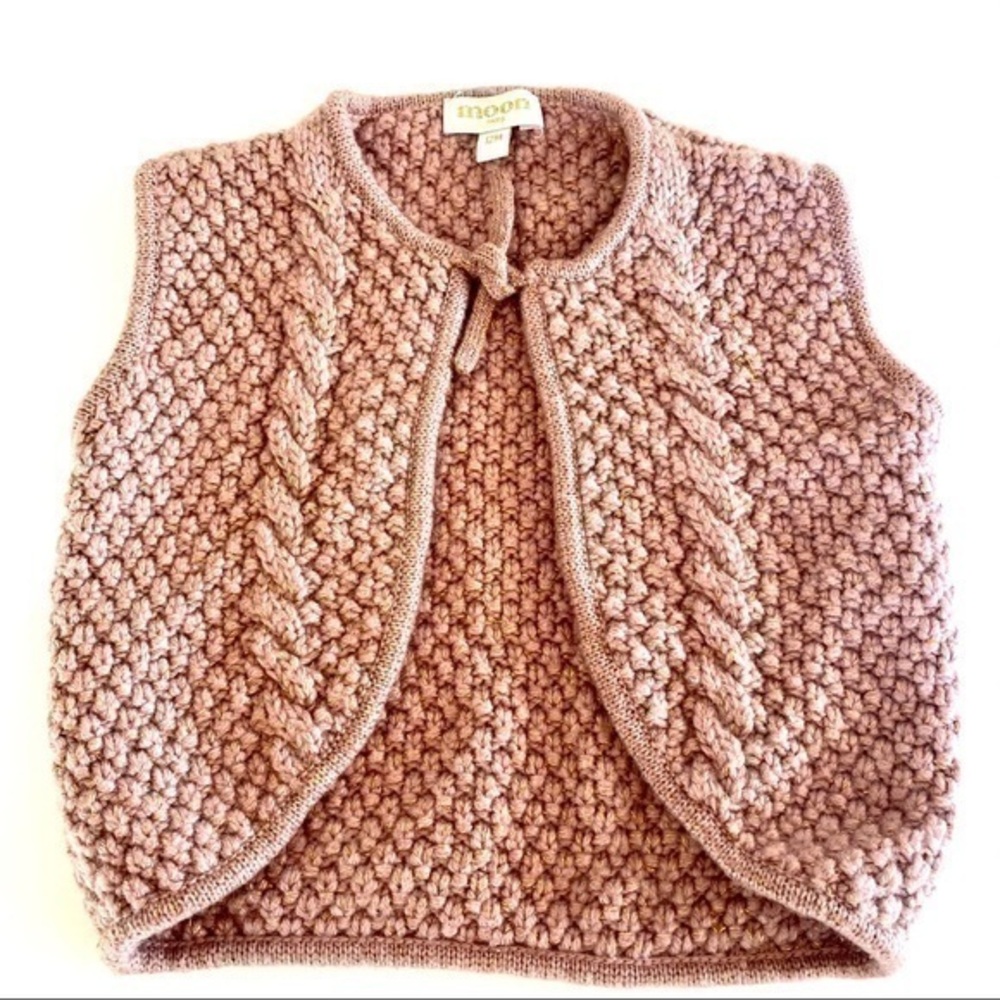 NWOT Moon Paris cesar hand knit tie front sweater vest blush pink 12M